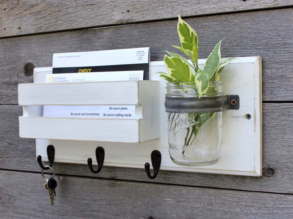 Rustic Mail Organizer and Key Rack with Mason Jar Rustic Mail Organizer and Key Rack with Mason Jar