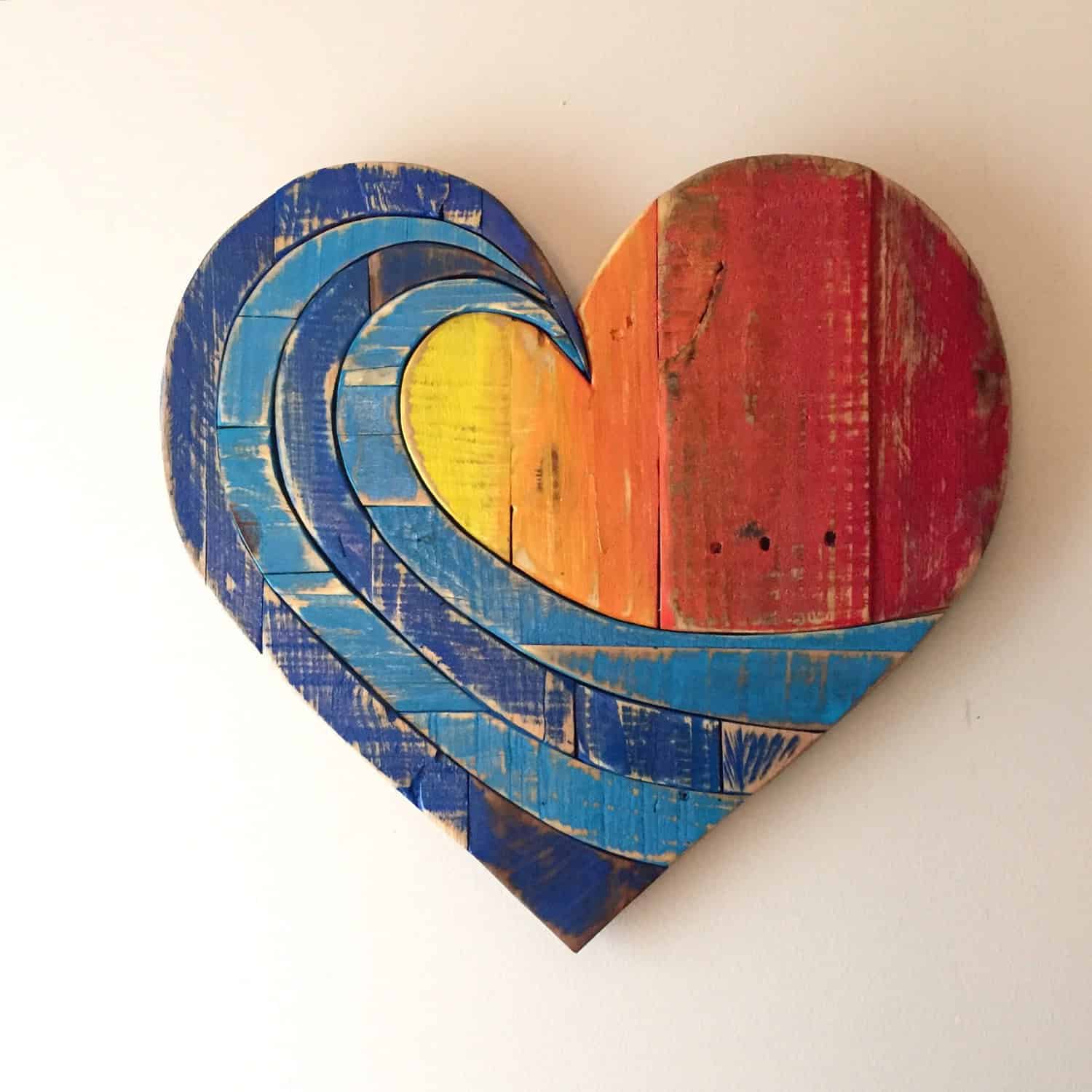 Wave Rainbow Reclaimed Wood Heart