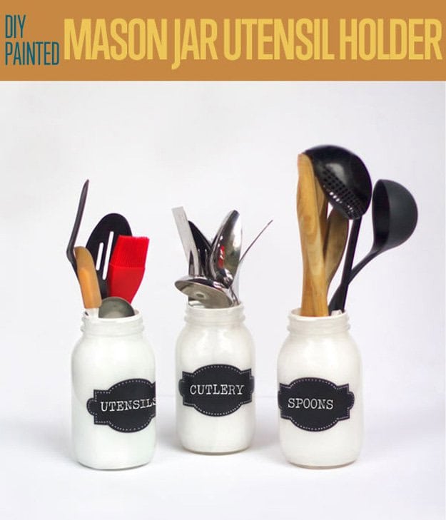 Painted Mason Jar Utensil Holder Painted Mason Jar Utensil Holder
