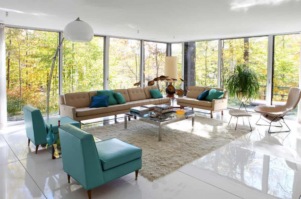 living room with glass floor