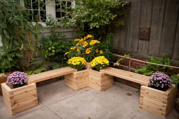 18 Delightful Planter Bench Designs, Patio Planters And Bench Ideas