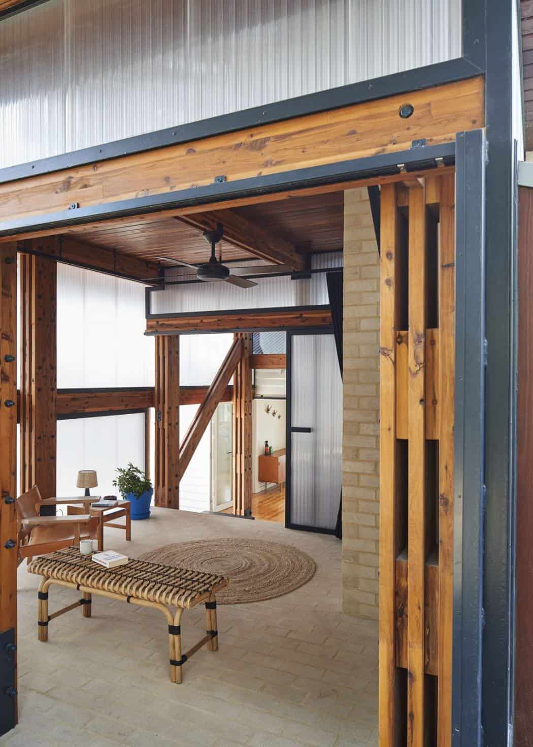 Sunlit timber facade of Dorman House in Lorne