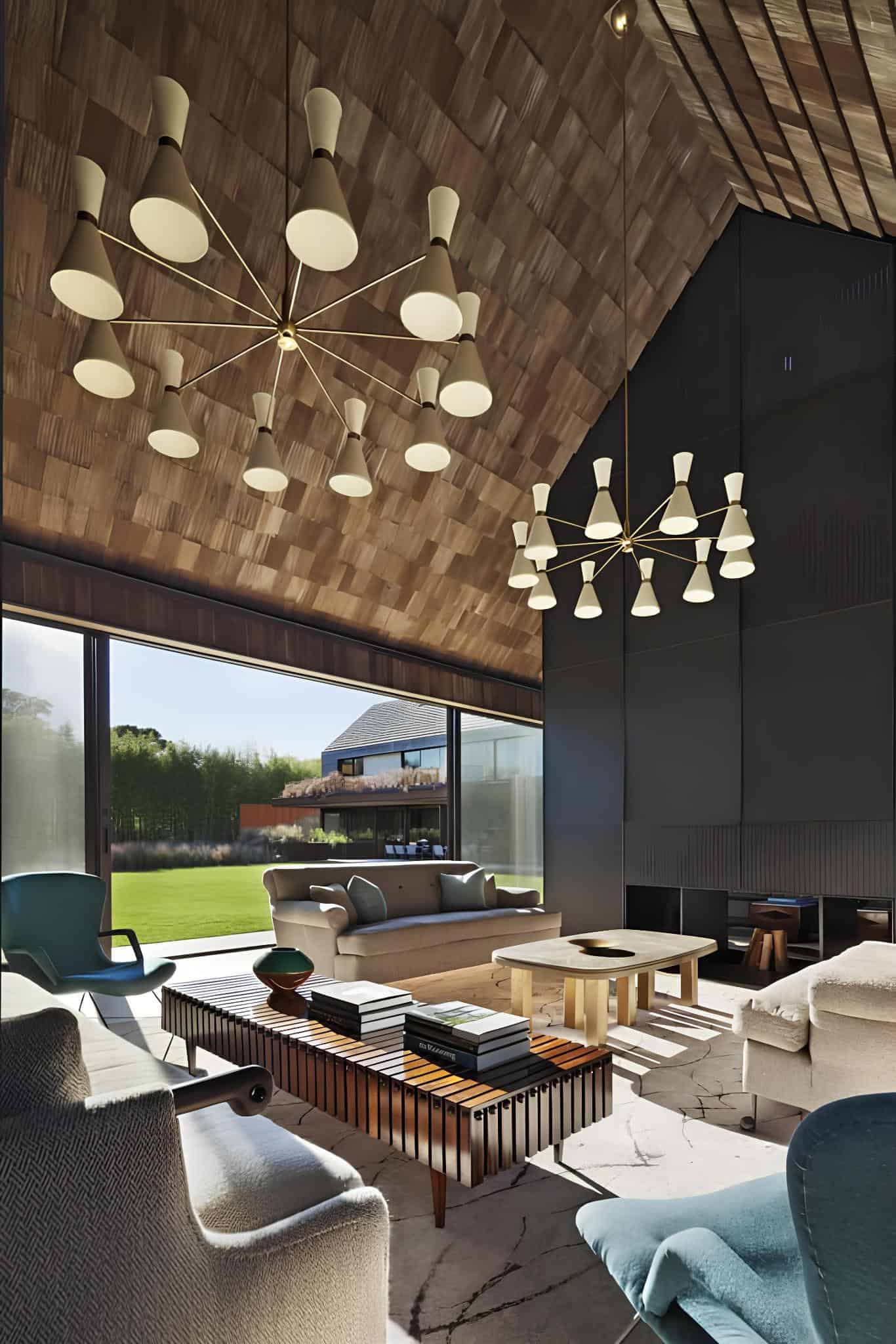 Pierson's Way Residence Entrance at Dusk Lit entrance of a modern home at dusk in East Hampton.