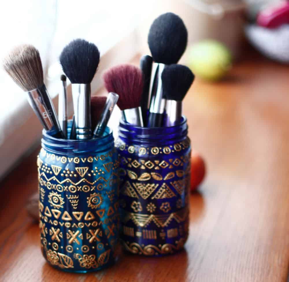 Bohemian mason jar makeup organizer Bohemian mason jar makeup organizer