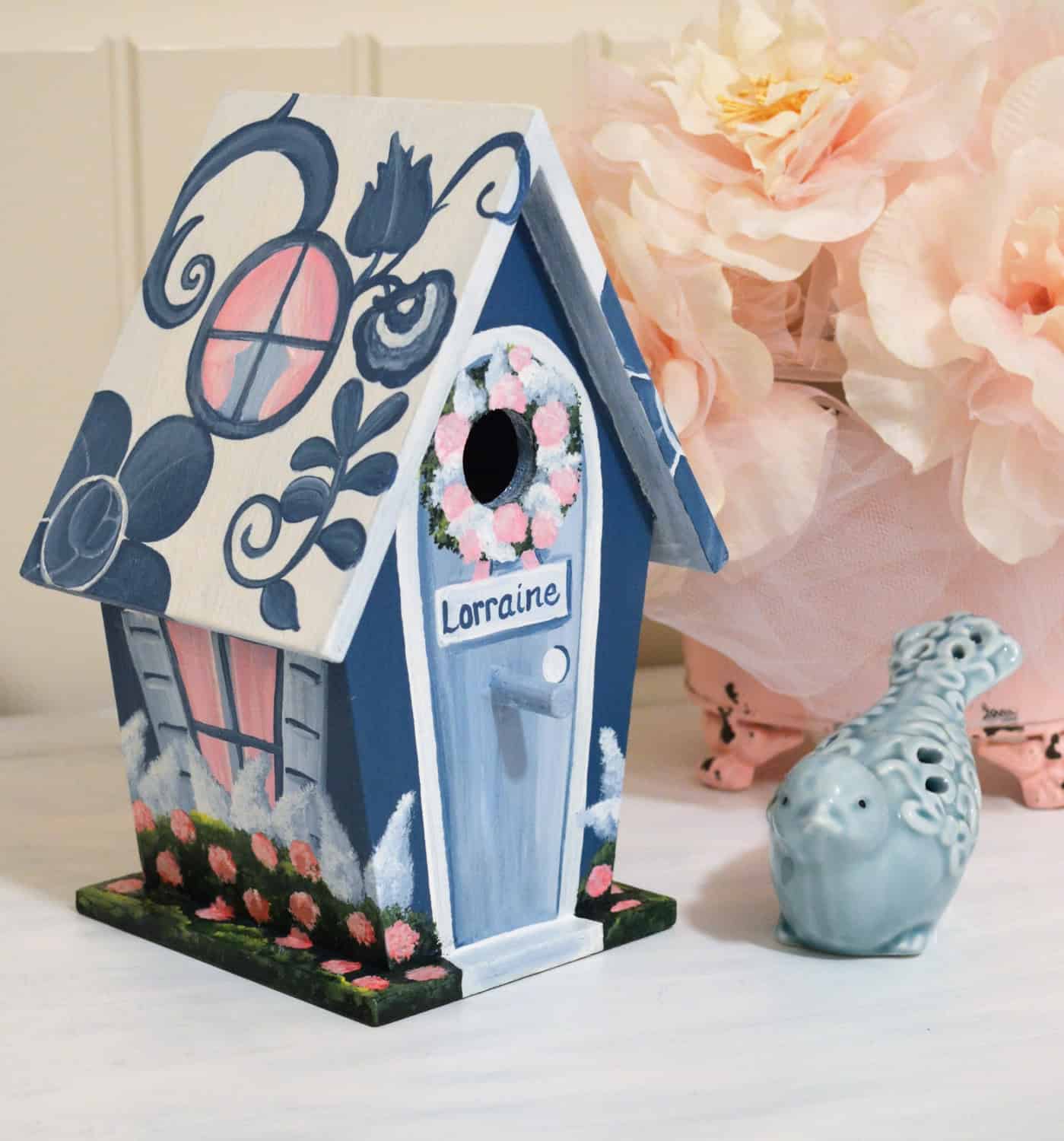 Elegant Damask Decorative Hand Painted Birdhouse Elegant Damask Decorative Hand Painted Birdhouse