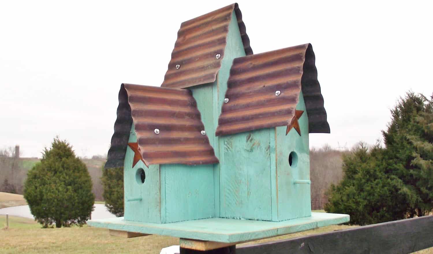 Old Repurposed Tin with Rusty Barn Star Handmade Birdhouse Old Repurposed Tin with Rusty Barn Star Handmade Birdhouse