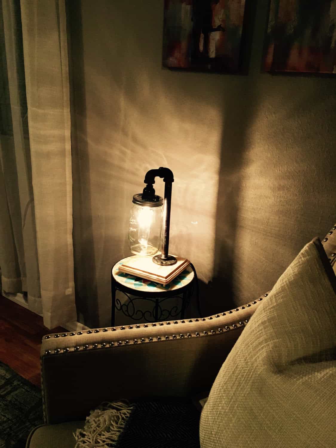 Mason Jar Pipe Lamp with Wood Base Mason Jar Pipe Lamp with Wood Base