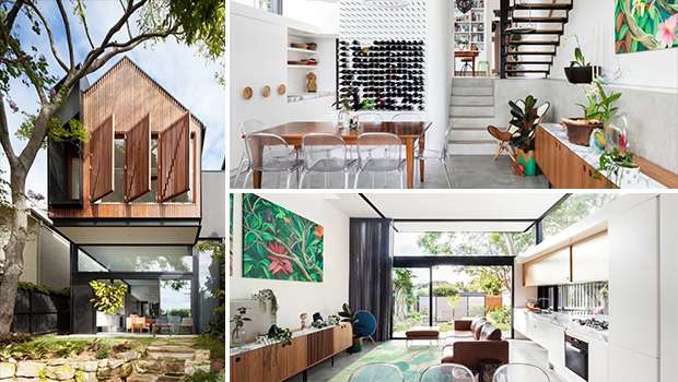 Contemporary wooden house with modern architectural design, large glass windows, and natural surroundings showcasing innovative architecture art designs.