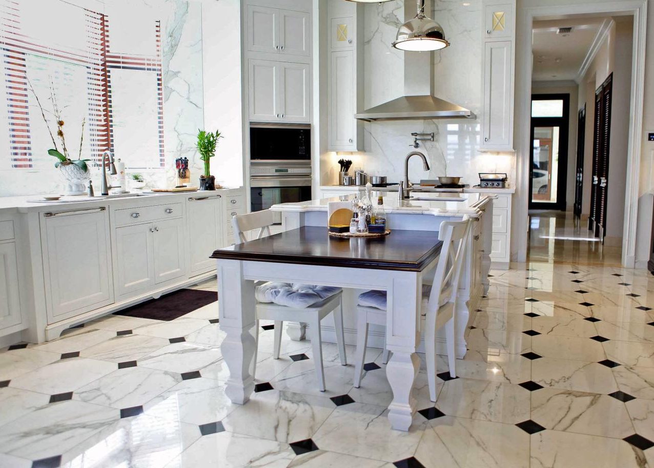 indian kitchen design with marble floors