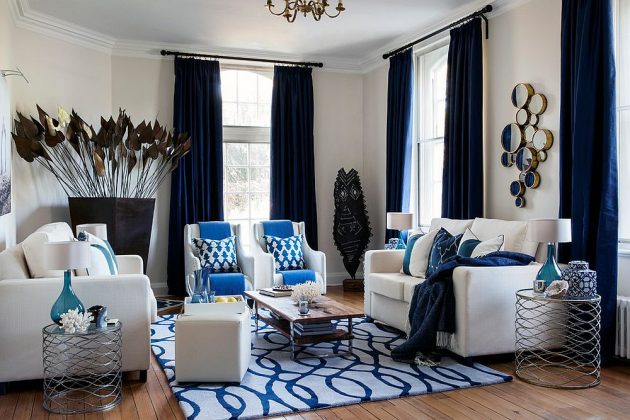 Blue Curtains For Dramatic Ambience, Blue Curtains Living Room Ideas