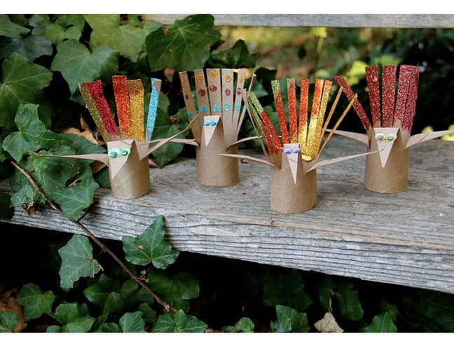 5. Glittery TP Turkeys Thanksgiving crafts 5. Glittery TP Turkeys Thanksgiving crafts