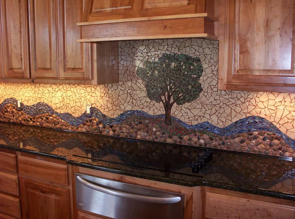 blue mosaic kitchen wall tiles