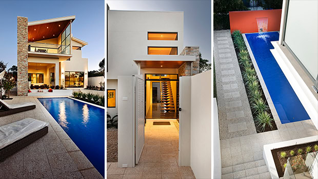 Modern luxury house with sleek architecture and private pool, emphasizing contemporary design and outdoor living spaces.