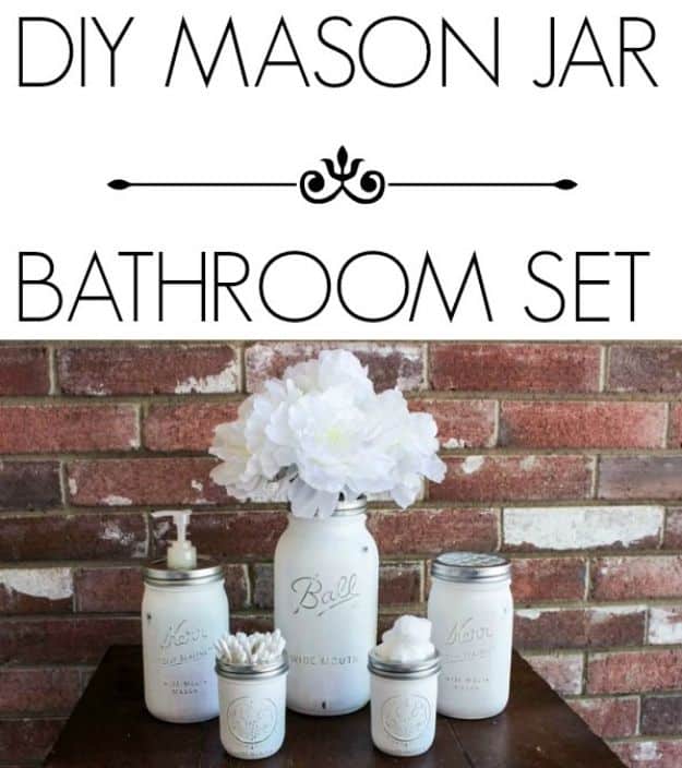 12. DIY Mason Jar Bathroom Set 12. DIY Mason Jar Bathroom Set