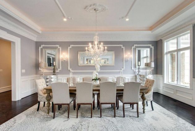 White Beaded Chandelier In Dining Room