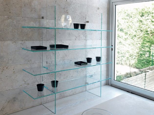 Room Space By Using Glass Wall Shelves, Glass Wall Shelving Ideas