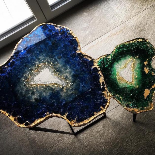 Mesmerizing Resin Tables Design Looking Like Giant Geode Slices