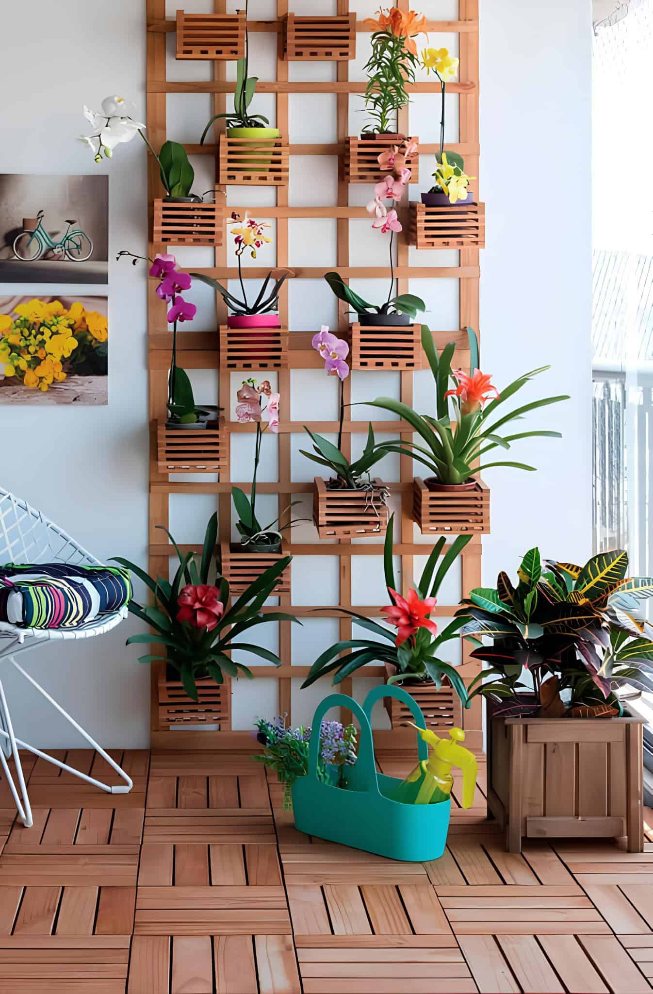 Concrete wall with embedded modern planters in a cozy living room