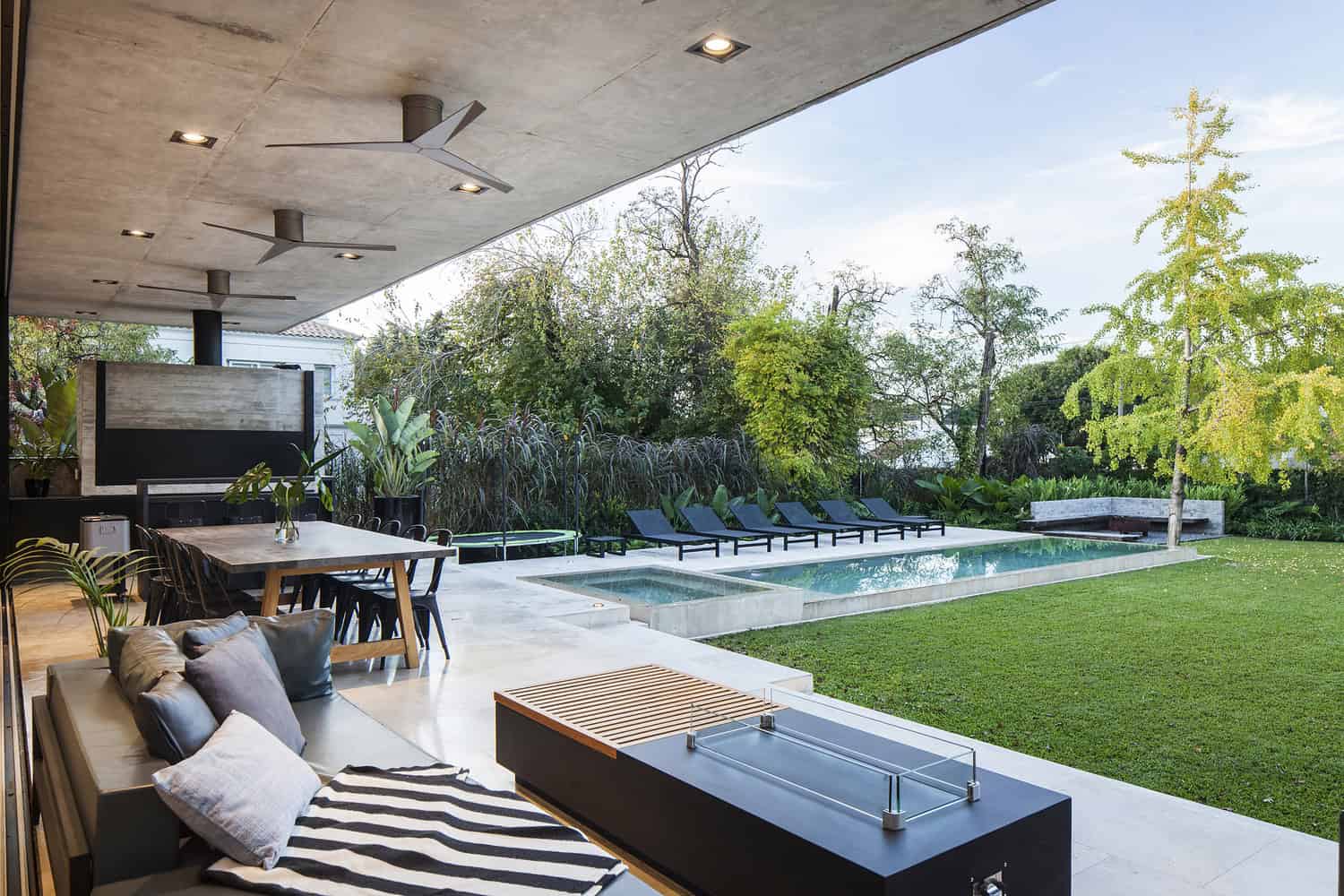 BT House terrace and pool axis BT House terrace and pool axis framed by overhangs and greenery