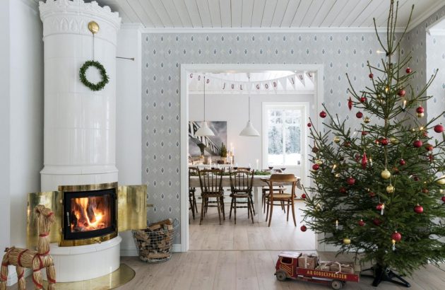 Newly Built Swedish House Decorated For Christmas