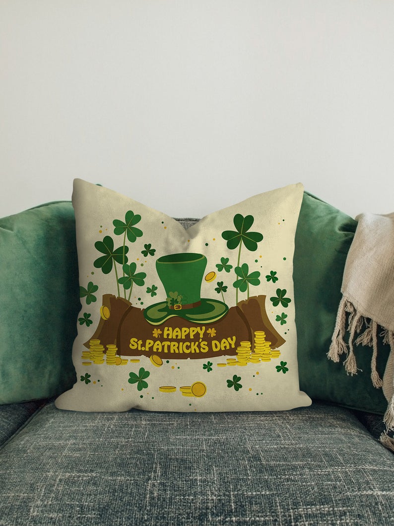 HGOD DESIGNS Saint Patrick Day Shamrock Throw Pillow,Abstract Curve Flower Cloverleaf Lucky Irish Decorative Couch Sofa Bedroom Burlap Pillow Cases for Men/Women/Girls/Children Room 18x18 Inch