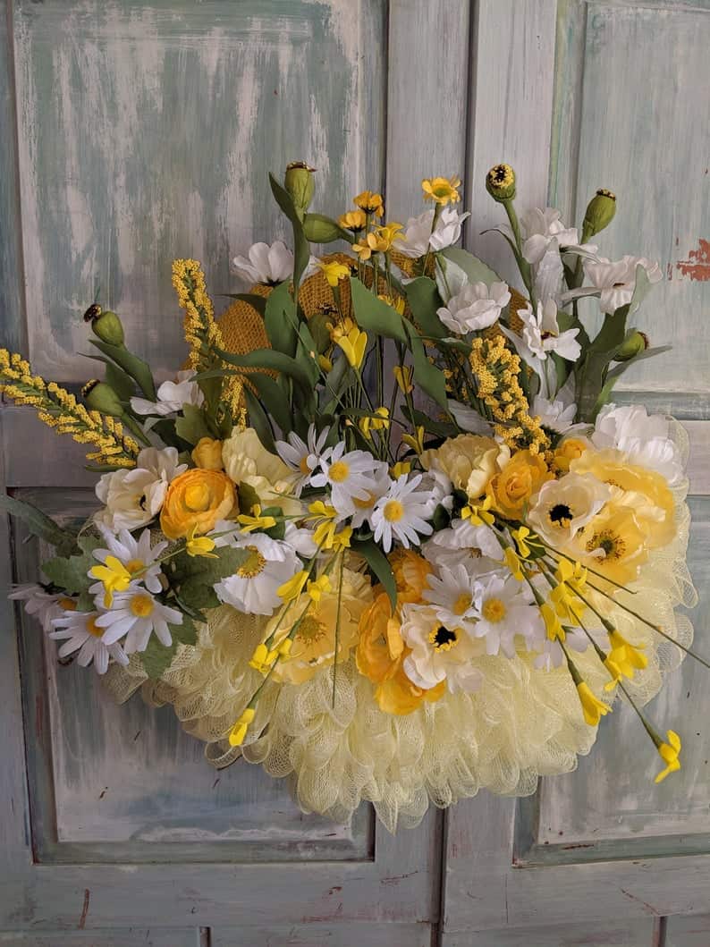 7. Mother’s Day Yellow Floral Basket Wreath 7. Mother’s Day Yellow Floral Basket Wreath