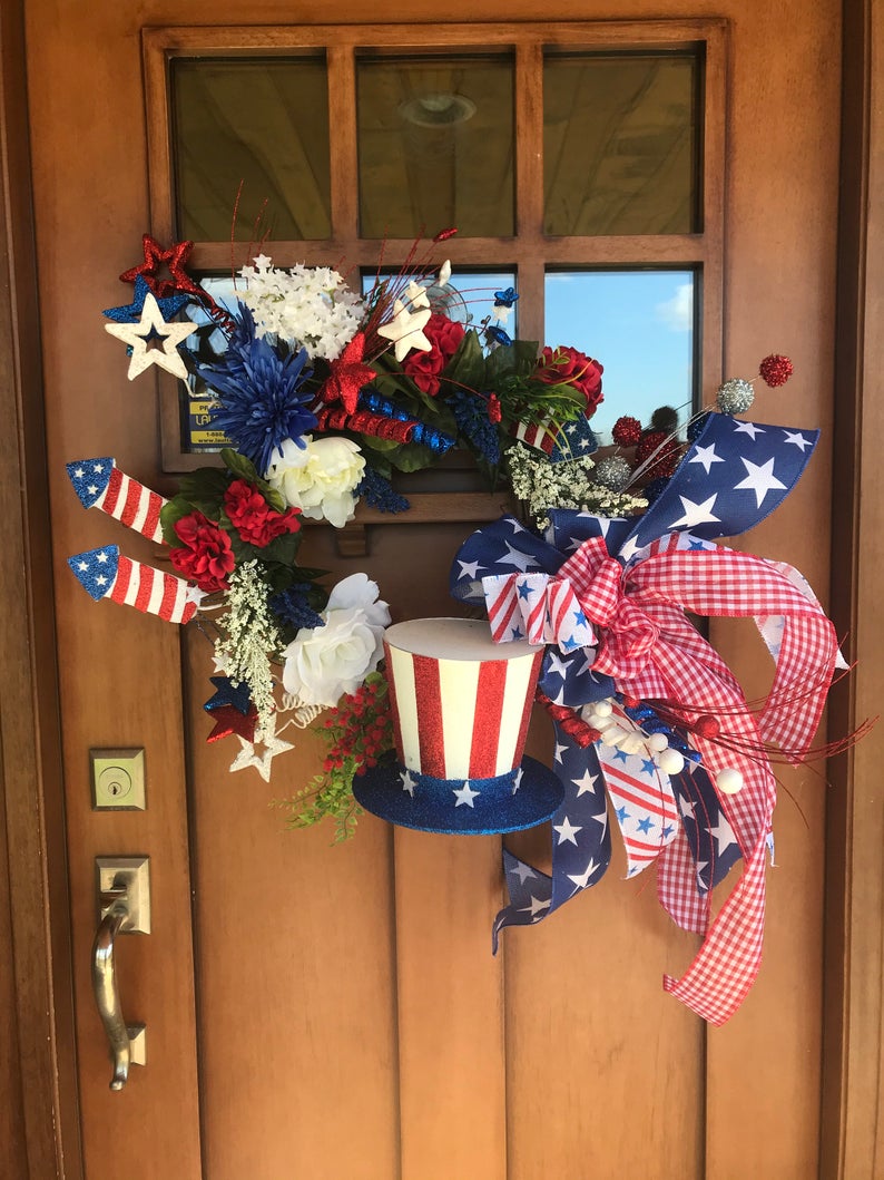 4th of July Wreath for Front Door  4th of July Deco Mesh Wreath  Fourth of July Floral Wreath  USA Wreath  Patriotic Wreath