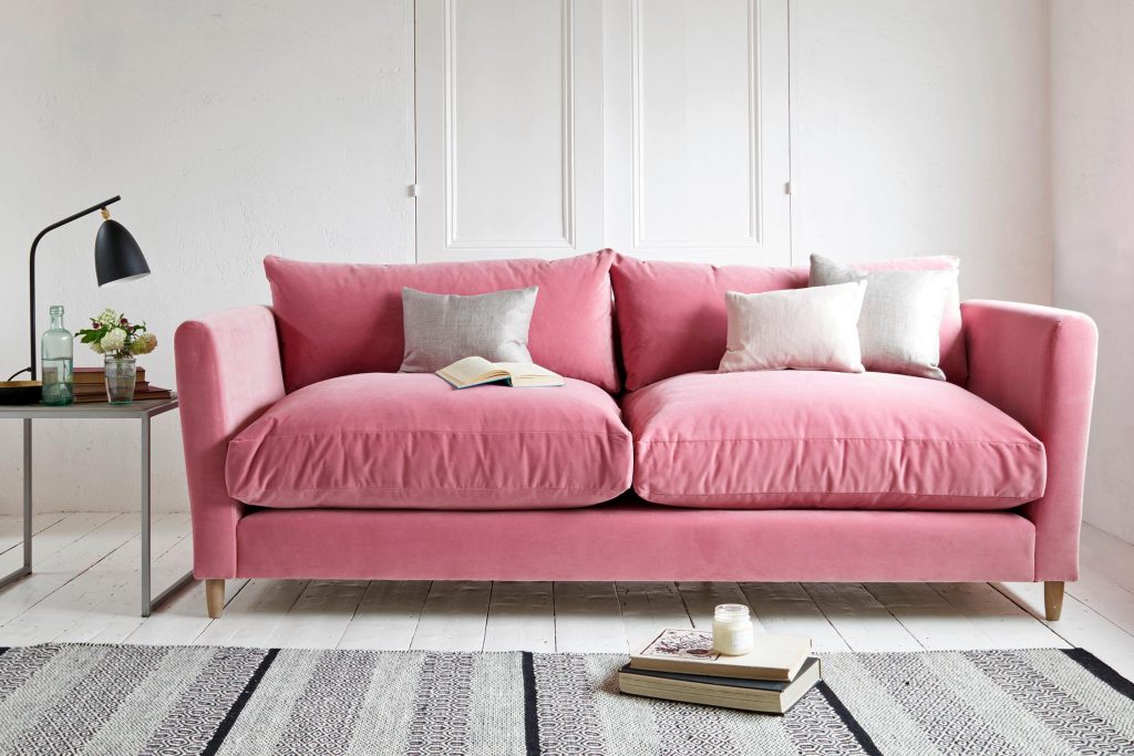 pink velour sofa bed
