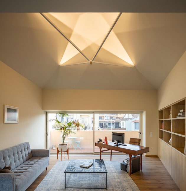 Interior lighting of a house in Porto, inspired by umbrellas