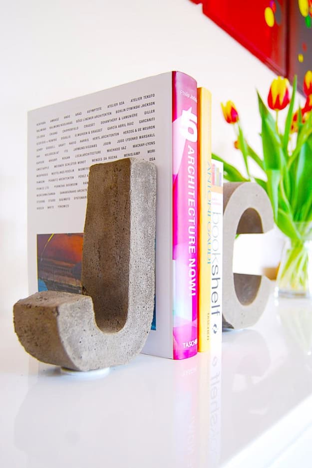 12. DIY Concrete Letter Bookends 12. DIY Concrete Letter Bookends