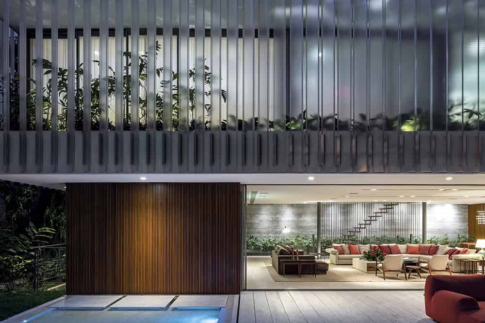 Modern luxury architectural design with sleek lines and open-plan living spaces, featuring contemporary outdoor landscaping, stylish furniture, and innovative structural elements.