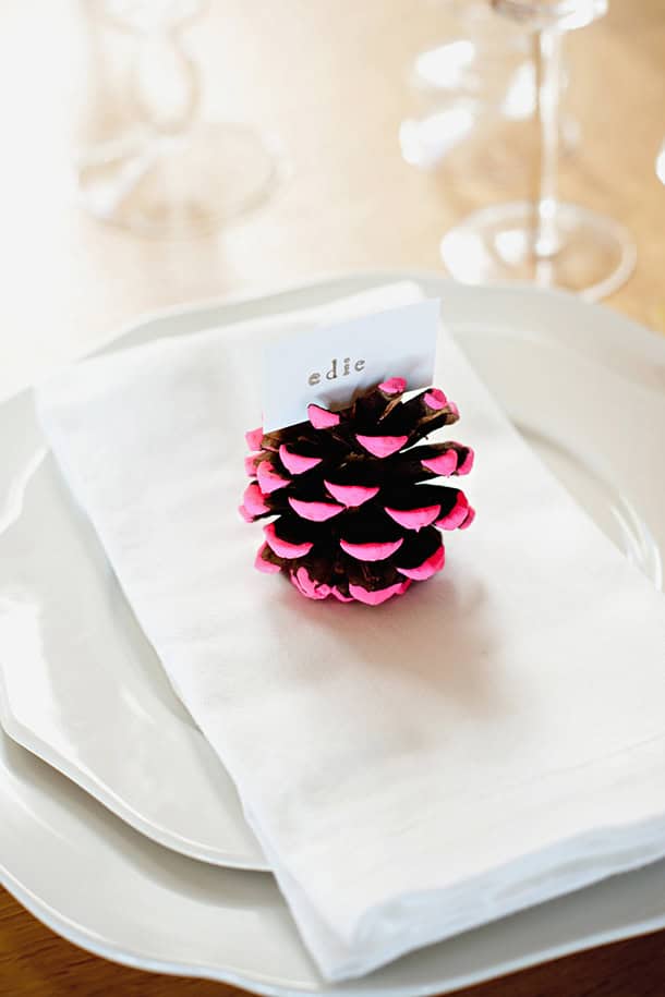 9. DIY Neon Pine Cone Place Card Holder 9. DIY Neon Pine Cone Place Card Holder