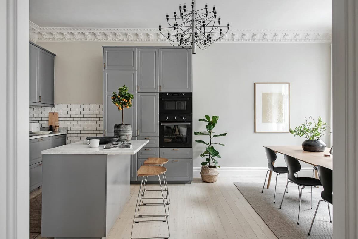 Gray Kitchen With Very Light Island Gray Kitchen With Very Light Island