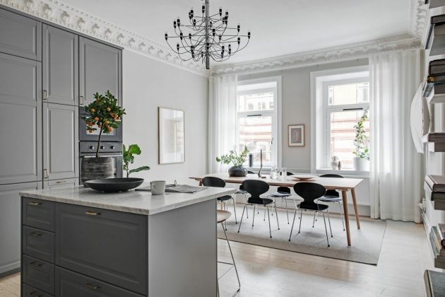 Gray Kitchen With Very Light Island