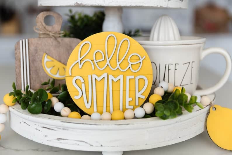 14. Hello Summer Round Tiered Tray Sign 14. Hello Summer Round Tiered Tray Sign