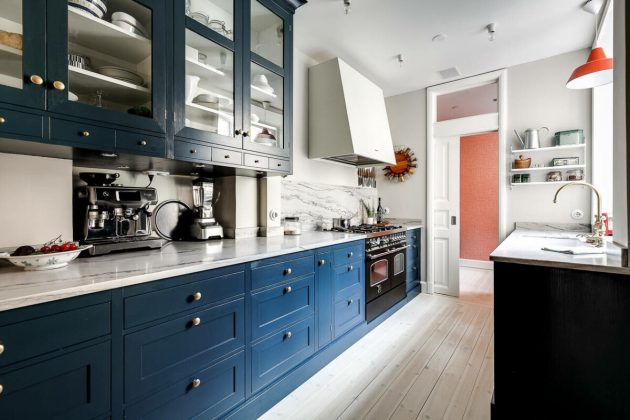 Dreamy Blue And White Closed Kitchen
