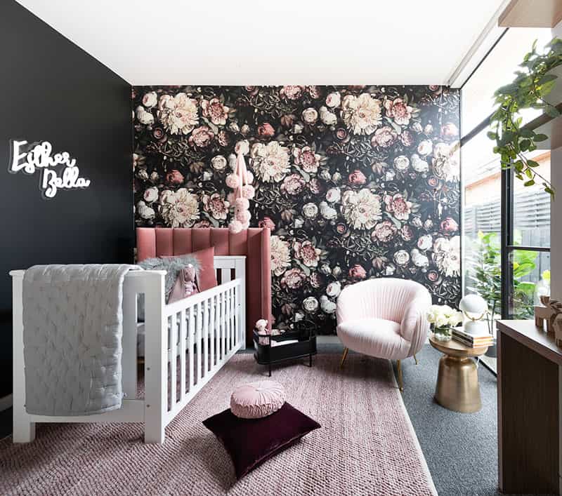 A black wall and floral wallpaper A black wall and floral wallpaper