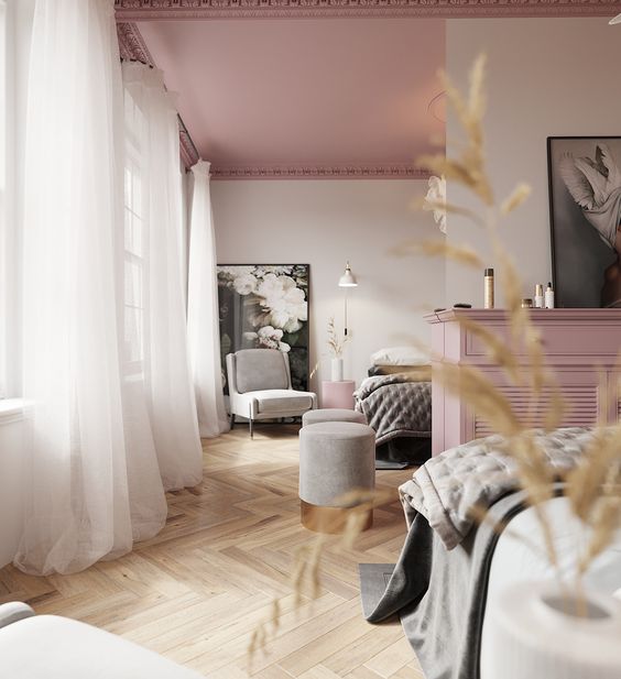 A Pink Ceiling In The Living Room Is The Perfect Decor