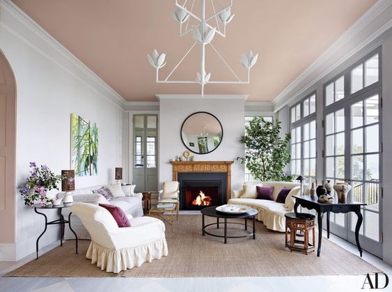A Pink Ceiling In The Living Room Is The Perfect Decor