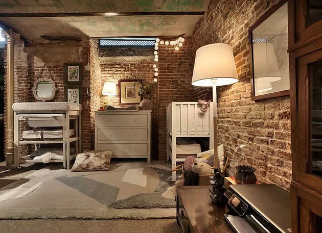 Illustration of Industrial Loft Apartment Nursery Shade Treatment