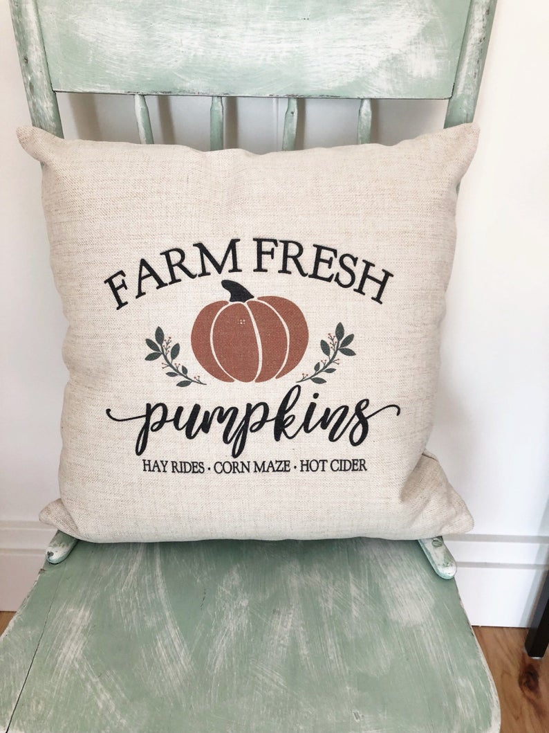 PUMPKINS FALL HAYRIDES CIDER BLESSINGS Indoor/Outdoor Throw Pillow NEW 16 x 16 
