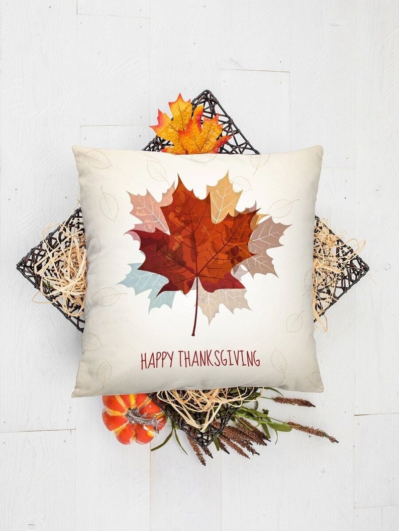 13. Happy Thanksgiving Colorful Fall Leaves Printed Throw Pillow 13. Happy Thanksgiving Colorful Fall Leaves Printed Throw Pillow