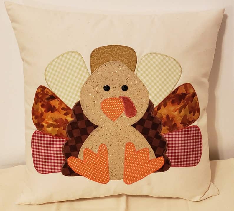 9. Appliqued Decorative Turkey Thanksgiving Pillow 9. Appliqued Decorative Turkey Thanksgiving Pillow