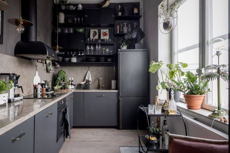 Nordic Kitchen With Black Furniture And Appliances