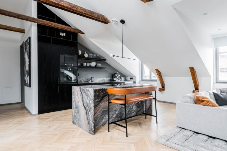 Black Kitchen With Arabescato Marble Countertop Black Kitchen With Arabescato Marble Countertop