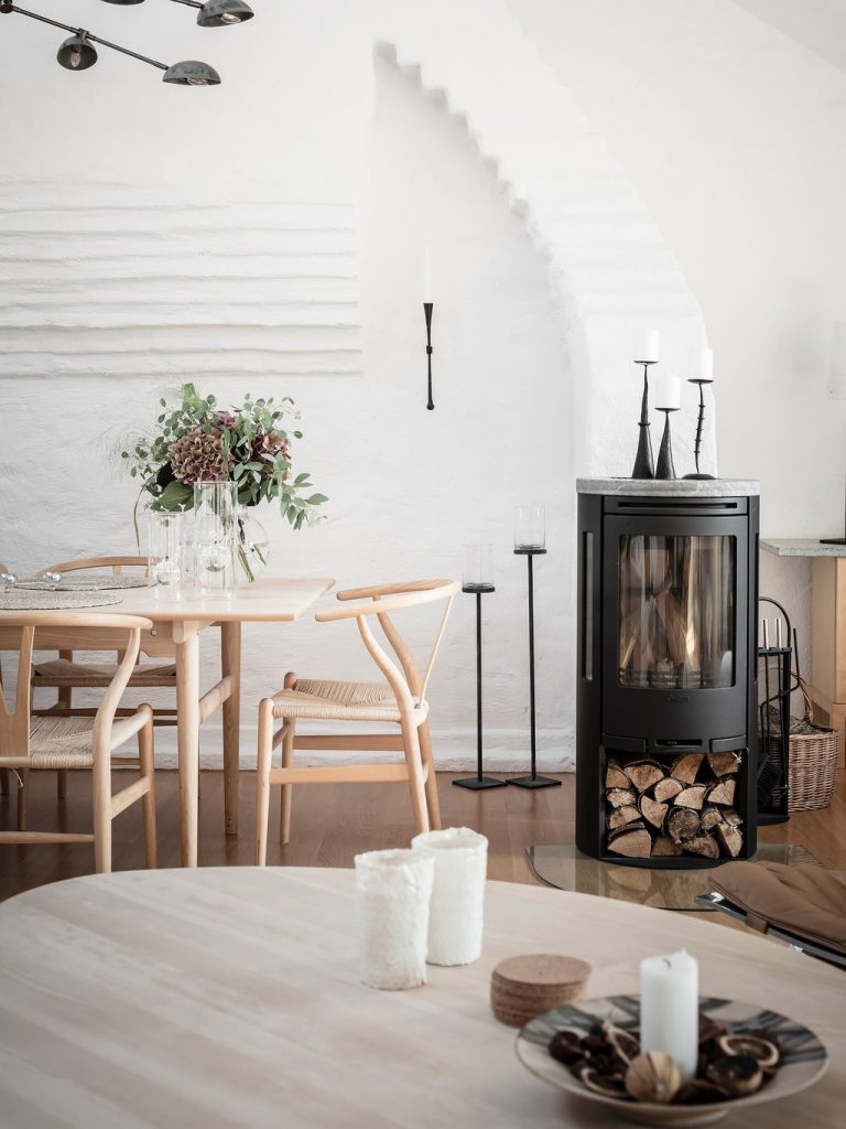 View of Pastel Color Accents in a Scandinavian Penthouse Apartment