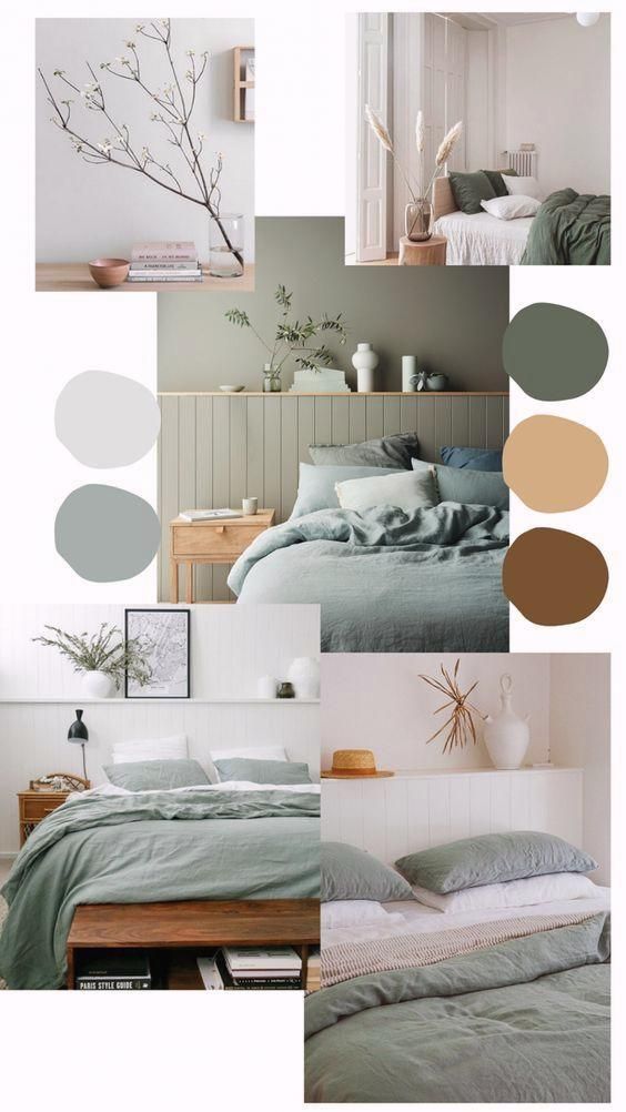 Una cama verde relajante y elegante para el dormitorio