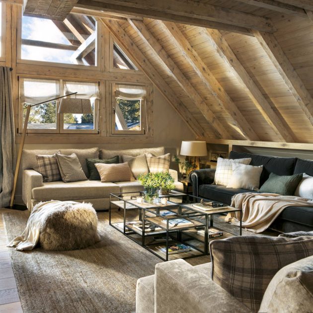 A warm and cosy mountain cabin lined with wood and flannel