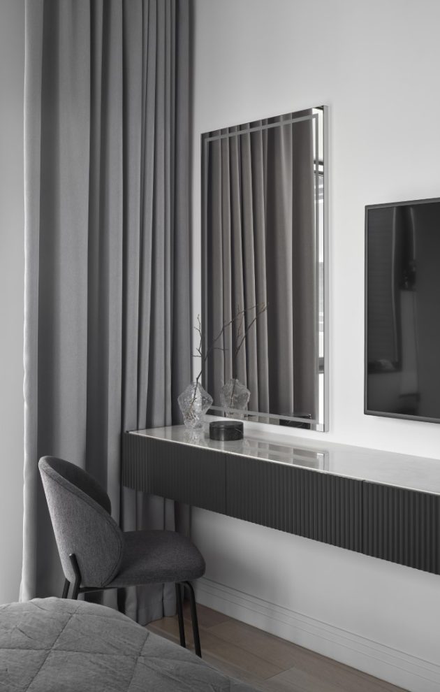 Contrasting Black & White Apartment in Neo-Classical Style by LINES bureau