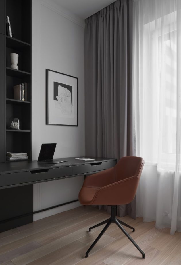 Contrasting Black & White Apartment in Neo-Classical Style by LINES bureau